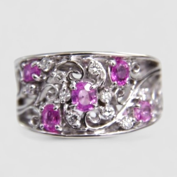 画像1: 【オーダー】華やかな輝き|Pt900ピンクサファイアリング (1)