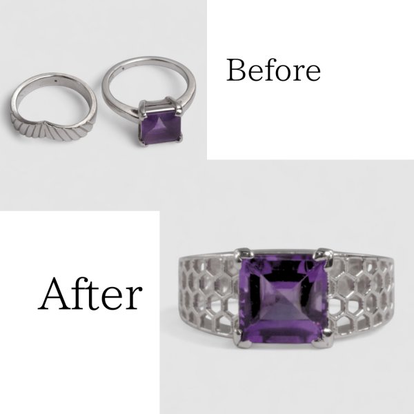 画像1: 【オーダー例】スクエアカットアメジストのハニカム透かしリング (1)