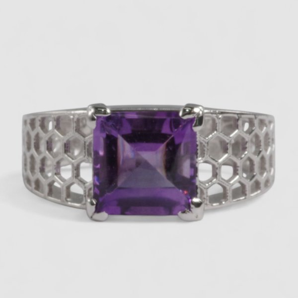 画像4: 【オーダー例】スクエアカットアメジストのハニカム透かしリング (4)
