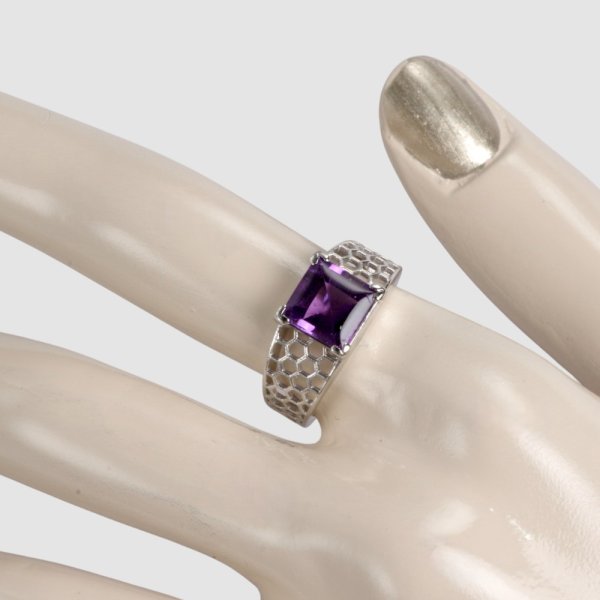 画像7: 【オーダー例】スクエアカットアメジストのハニカム透かしリング (7)