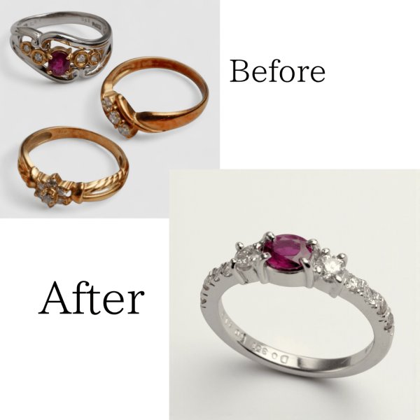画像1: 【オーダー例】【リフォーム例】お持ちのルビーで主役リングへ（両脇ダイヤ＋メレ） (1)
