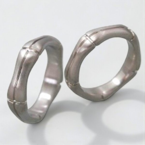 画像1: 【オーダー制作例】竹モチーフのPt900マリッジリング (1)