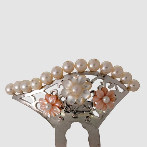 画像3: 【オーダー例】アコヤ真珠とシェルのお花をあしらった銀のかんざし (3)