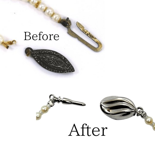 画像1: 【修理例】パールネックレスの糸替えと金具交換 (1)
