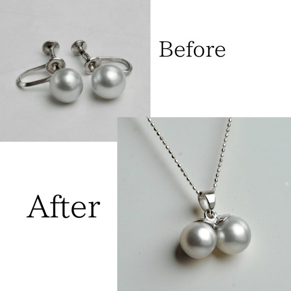 画像1: 【リフォーム例】シルバーのパールイヤリングを「さくらんぼ」のようなペンダントへ (1)