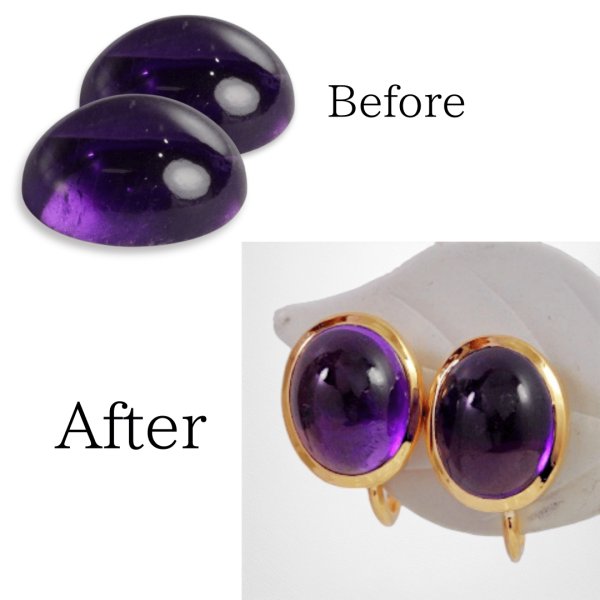 画像1: 【オーダー例】アメジスト（アメシスト）のK18イヤリング (1)