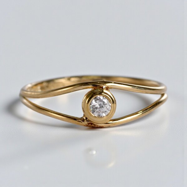 画像1: K18YG ２ライン ダイヤモンドリング(0.088ct) (1)