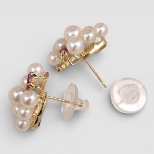 画像3: 【リフォーム例】K18パール・ルビー・メレダイヤイヤリングをピアスに (3)