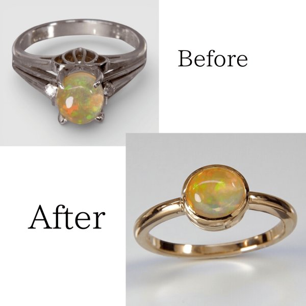 画像1: 【リフォーム】メキシコオパール指輪のリフォーム｜K18シンプル伏せ込み枠へ (1)