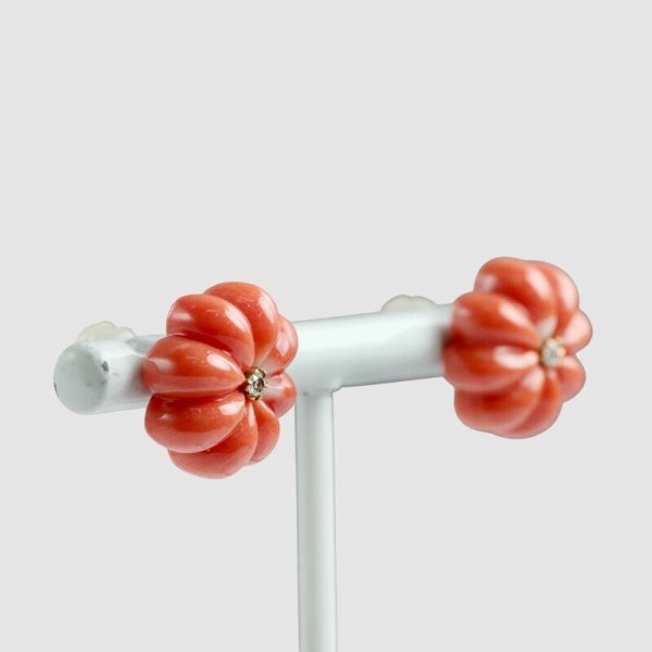 画像5: K18サンゴダイヤ入りオリジナルデザインピアス (5)