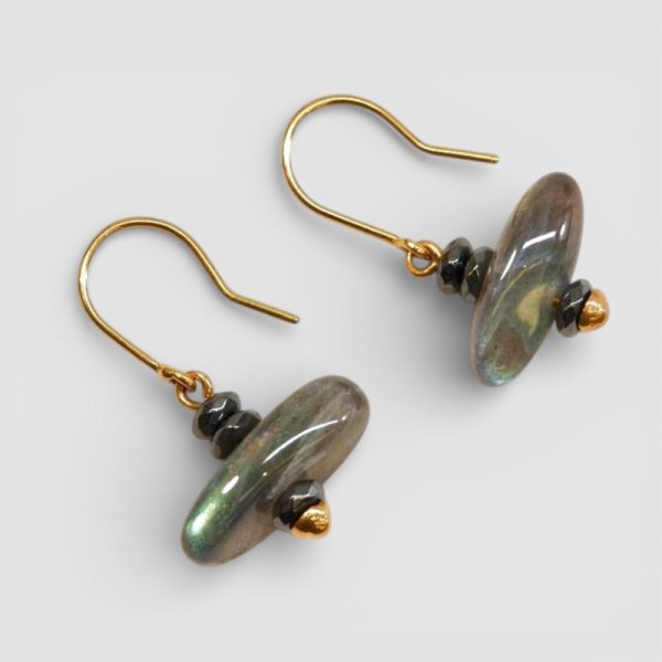 画像6: K18ラブラドライト×ヘマタイトピアス (6)