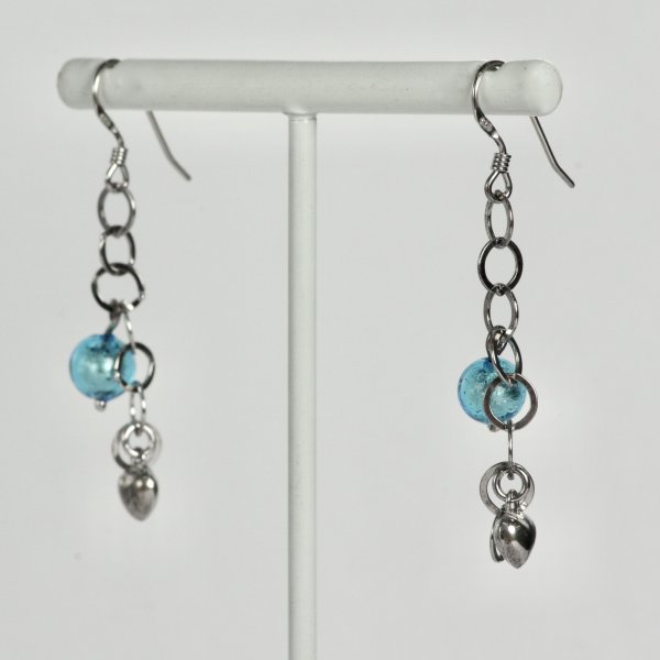 画像2: SV925 ベネチアンガラス ブルー ロングピアス (2)