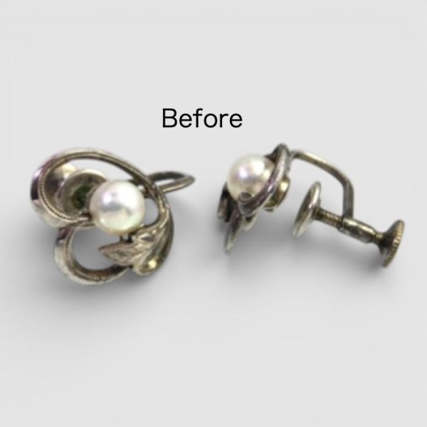 画像2: 【リフォーム例】シルバーのパールイヤリングをK18一粒パールピアスへ (2)