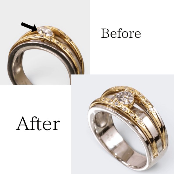 画像1: 【修理】プラチナ/K18ダイアモンド入りリングの中石爪直し 修理 (1)