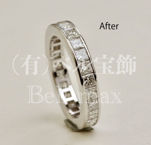 画像2: 【リフォーム例】プリンセスカットダイヤ フルエタニティリング爪変更 (2)