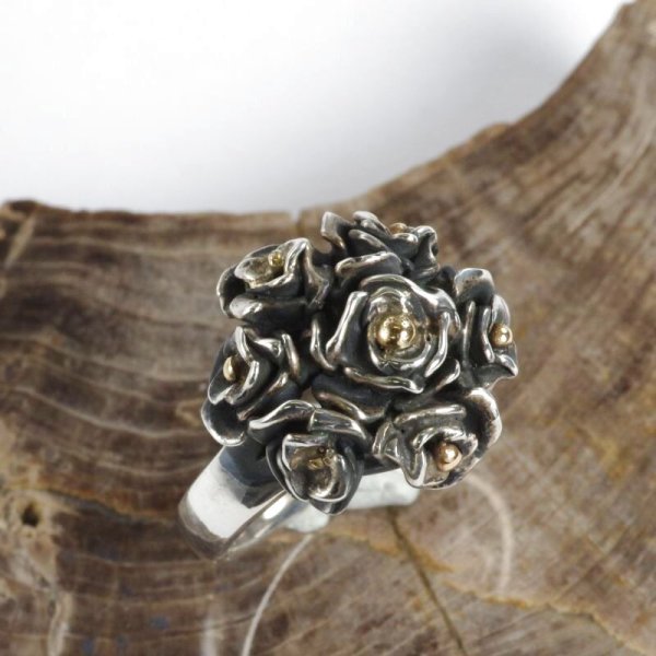 画像4: SV925/K18クラッチローズブーケリング (4)