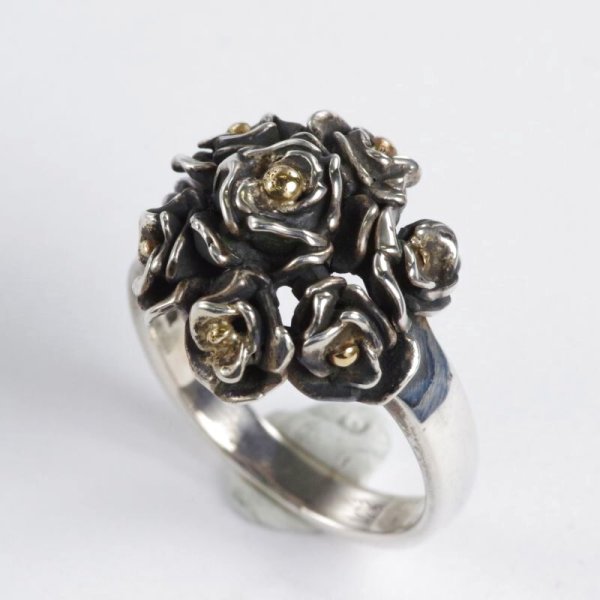 画像2: SV925/K18クラッチローズブーケリング (2)