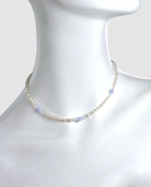 画像2: ブルーレース×淡水ハ?ールネックレス (2)
