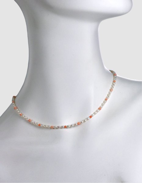 画像2: 桃珊瑚【サンゴ】×淡水ハ?ールネックレス (2)