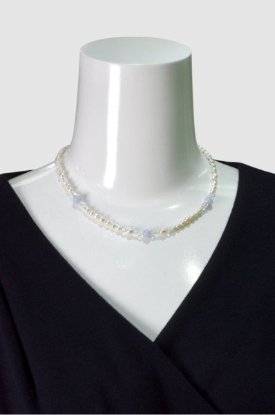 画像7: ブルーレース×淡水ハ?ールネックレス (7)